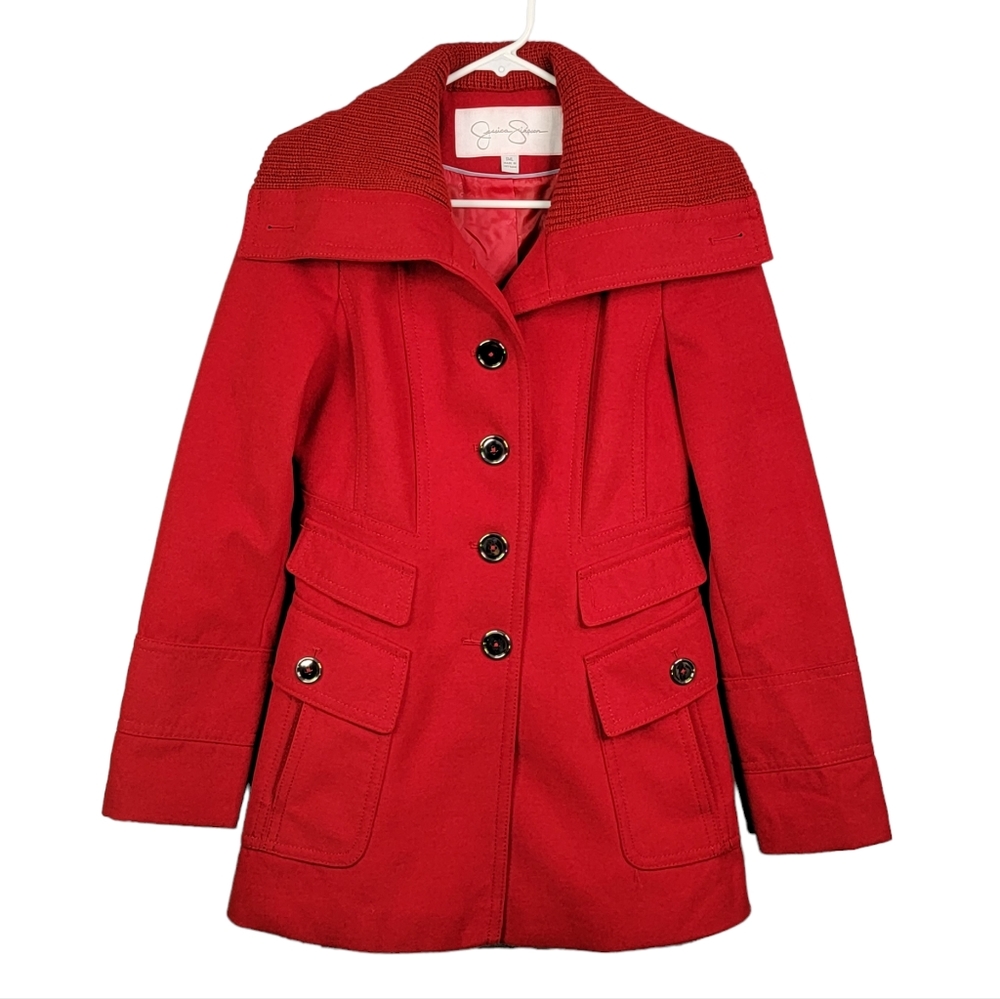 Jessica Simpson Red Button Fashion Stylish Pea Coat Women's Size SML